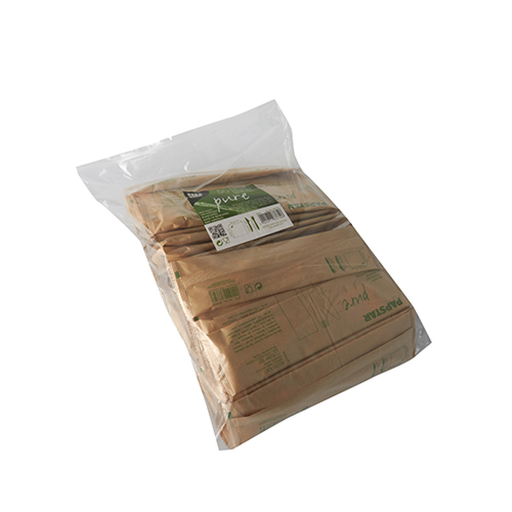 Papstar Besteckset, Holz "pure" : Messer, Gabel, Serviette in Papierbeutel