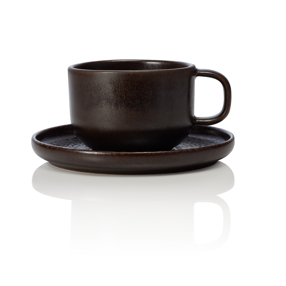 WAS Ober- und Untertasse ROCKZZERO, 220 ml, Set á 6 Stück, metallic brown, Stein