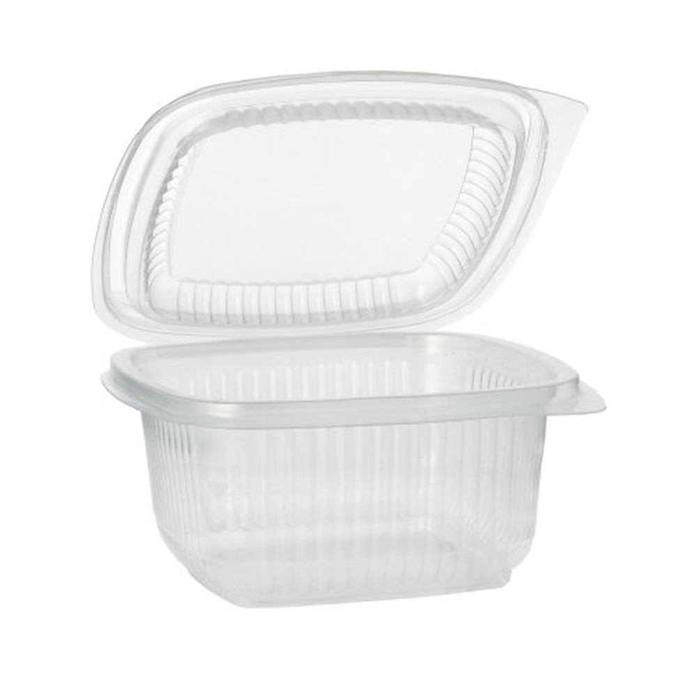 PAPSTAR Verpackungsbecher mit Klappdeckeln, PP rechteckig 500 ml 6,3 cm x 12