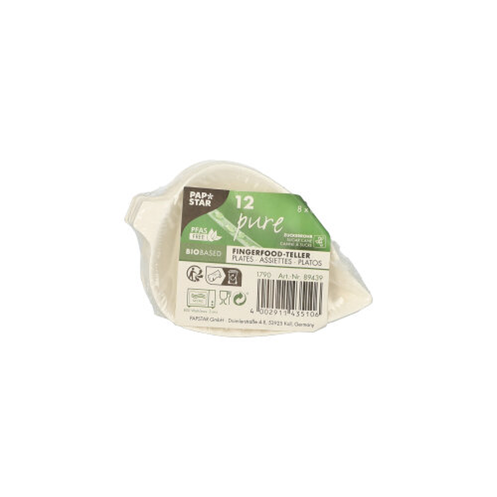 Papstar Fingerfood - Teller, Zuckerrohr "pure" 1,2 cm x 6 cm x 8 cm weiss "Leaf"