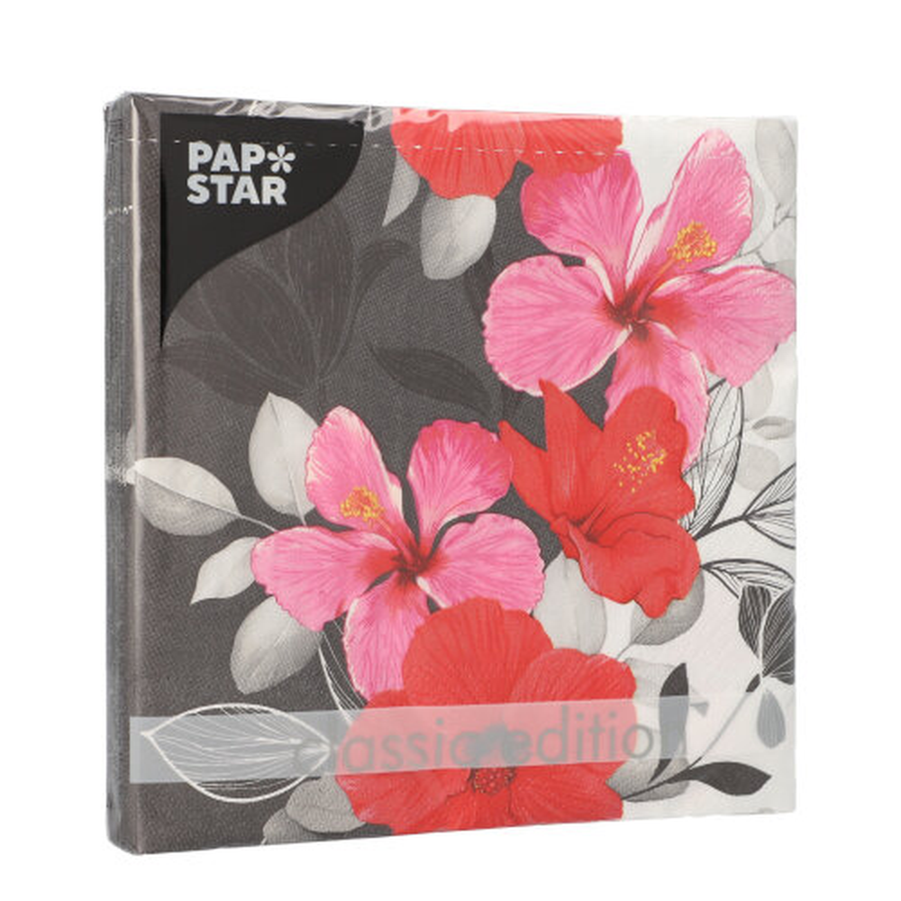 Papstar Servietten, 3-lagig 1/4-Falz 33 cm x 33 cm "Hibiscus"