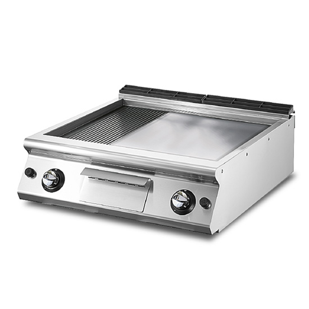 Virtus Gas-Grillplatte, Tischmodell, 1/3 gerillt und 2/3 glatt verchromte Platte
