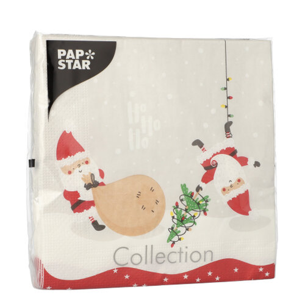 Papstar Servietten, 3-lagig 1/4-Falz 33 cm x 33 cm "Lutins de Noel"