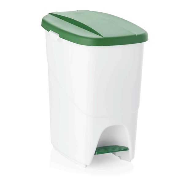 WAS Tretabfallbehälter mit grünem Deckel, 25 ltr., 25 x 40 x 41,5 cm, Polypropyl
