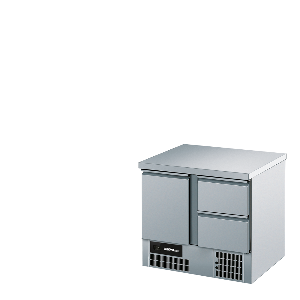 Chromonorm Kühltisch BR 795, GN 1/1, 1Tür, 2 TürZüge 1/2, mit Tischplatte Allsei