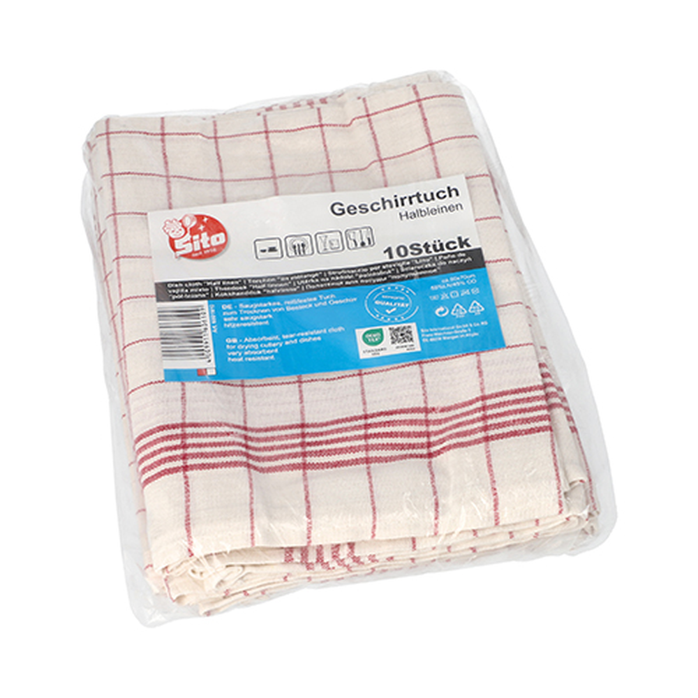 Papstar Geschirrtücher 70 cm x 50 cm weiss/rot "Halbleinen"