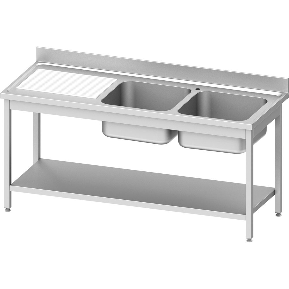Stalgast Spültisch ECO mit Grundboden 1400x600x850 mm, mit zwei Becken rechts, m