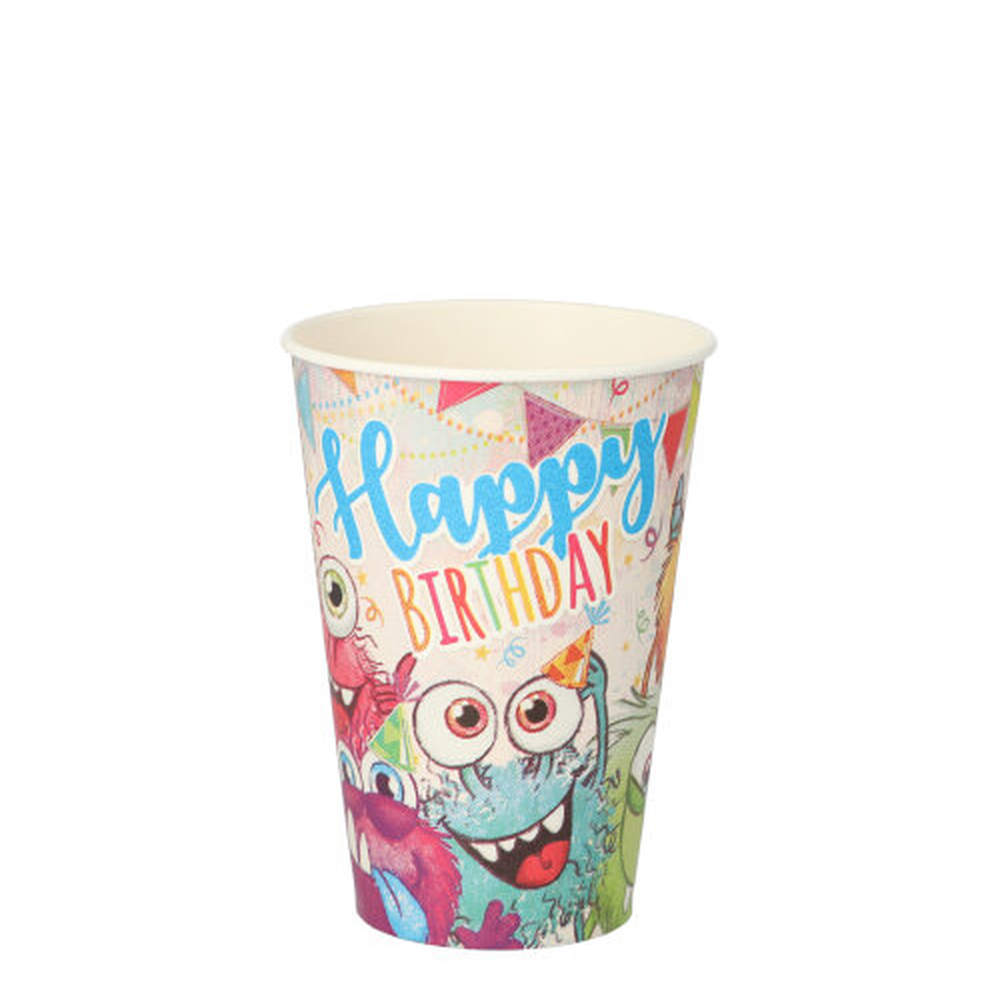 Papstar Trinkbecher, Pappe 0,2 l Ø 7 cm · 9,7 cm farbig "Funny Monsters"