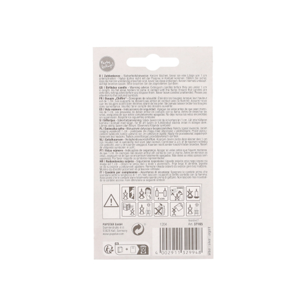 Papstar Zahlenkerze mit Halter 7 cm silber "6"