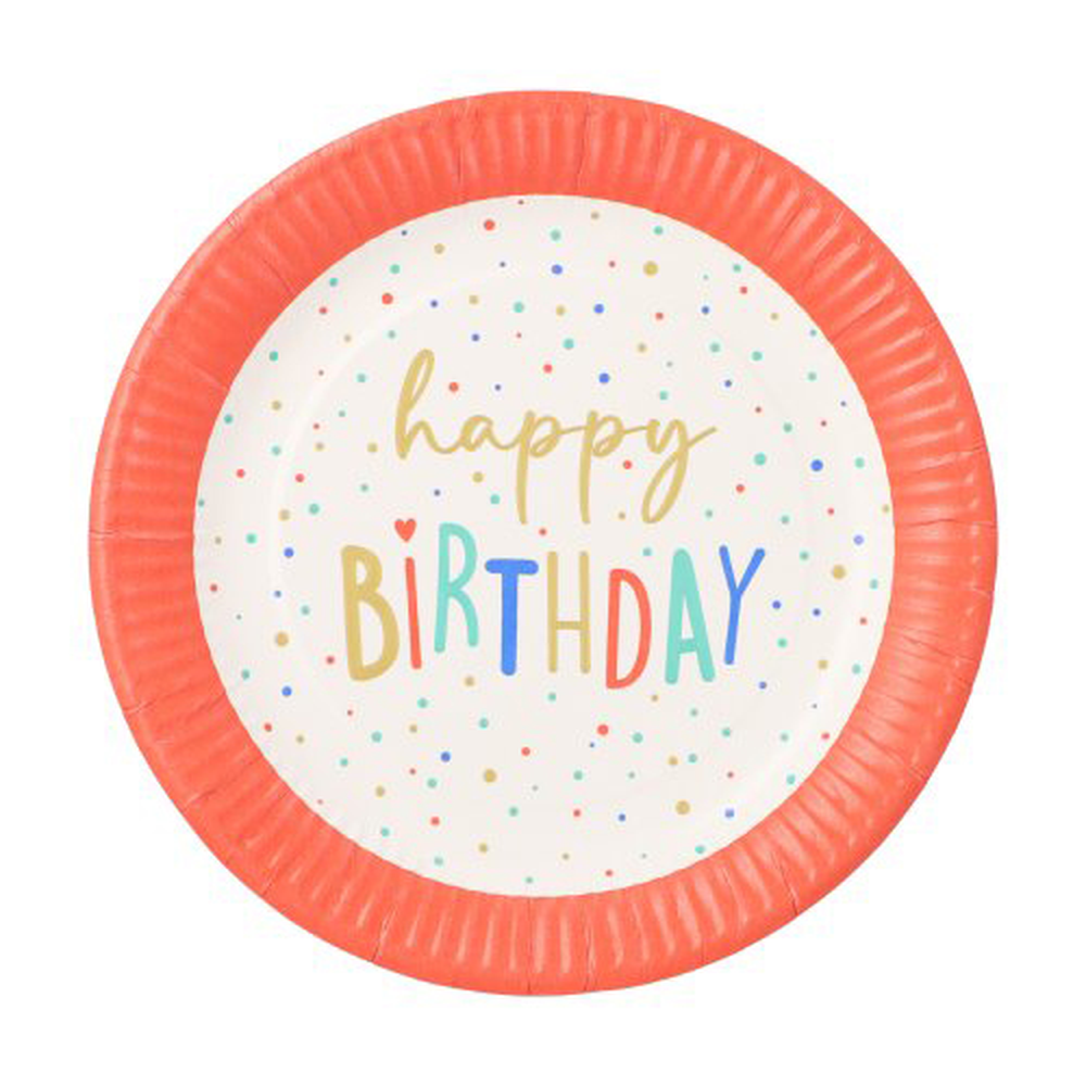 Papstar Teller, Pappe rund Ø 23 cm "Happy Birthday"