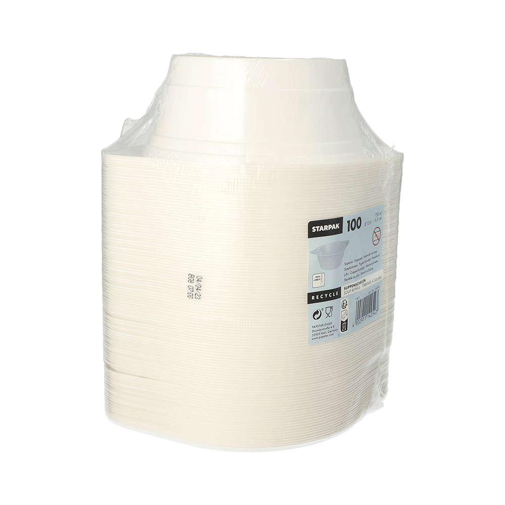 Papstar Suppenschalen, PP rund 750 ml Ø 15,6 cm · 6,5 cm weiss mit Anfasser