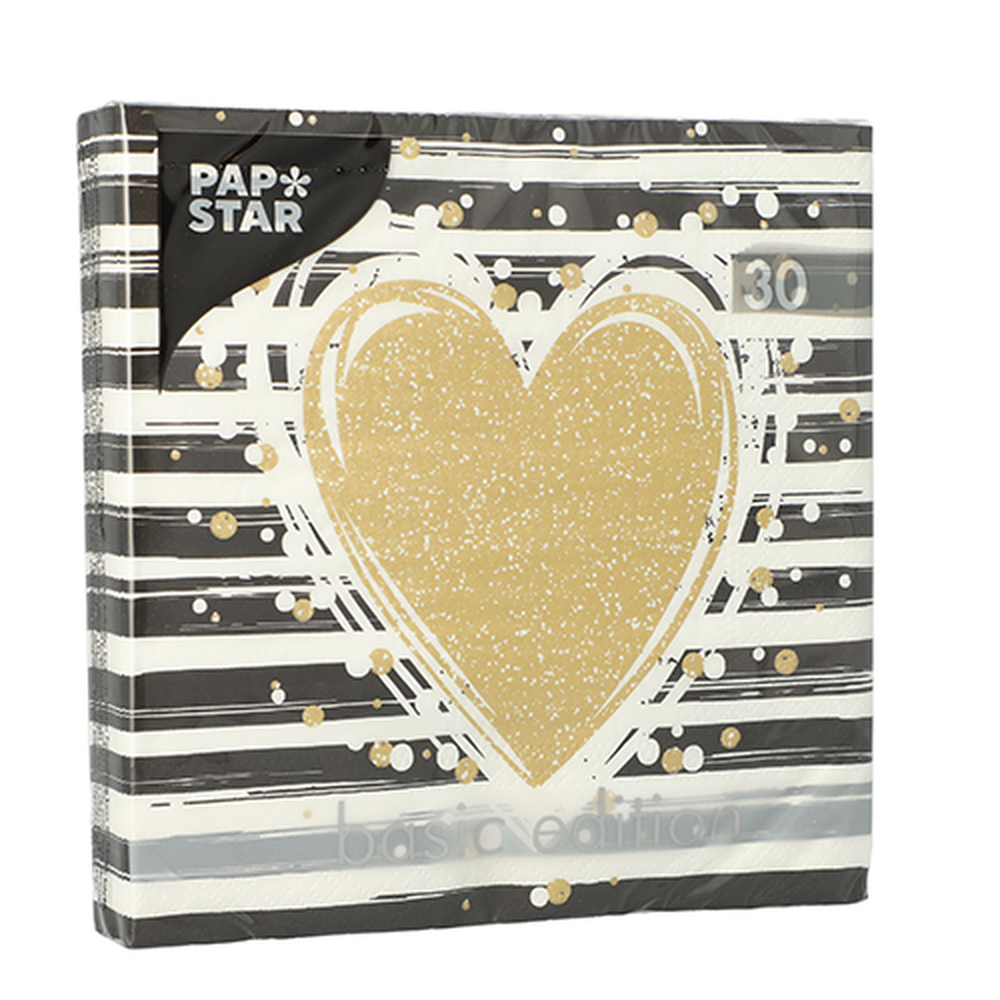Papstar Servietten, 3-lagig 1/4-Falz 33 cm x 33 cm "Sparkling Heart"