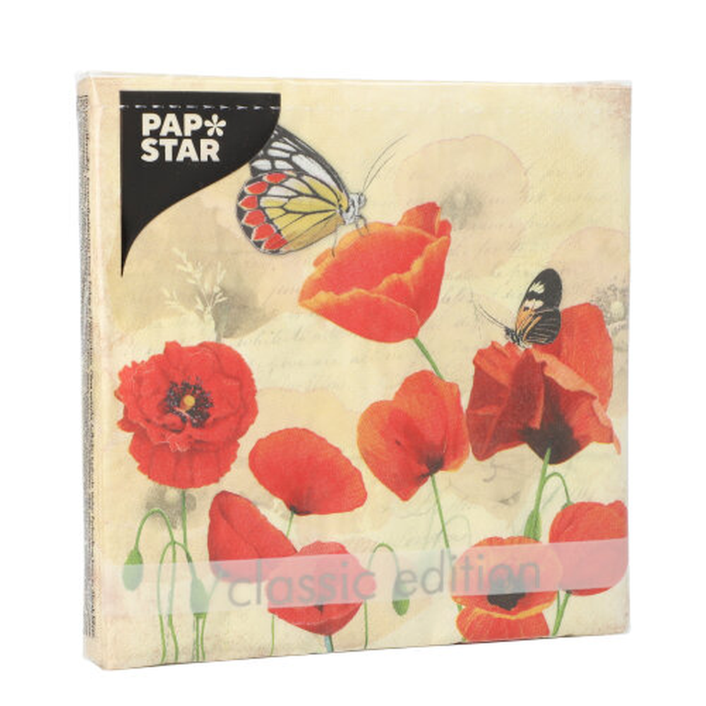 Papstar Servietten, 3-lagig 1/4-Falz 33 cm x 33 cm "Poppy Flowers"