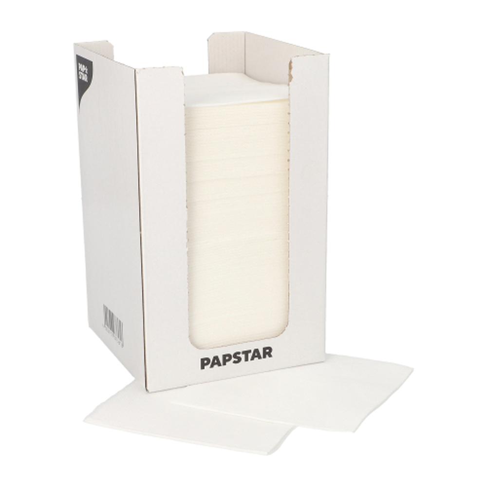 Papstar Servietten, 2-lagig "PUNTO" 1/4-Falz 20 cm x 20 cm weiss in Spenderbox