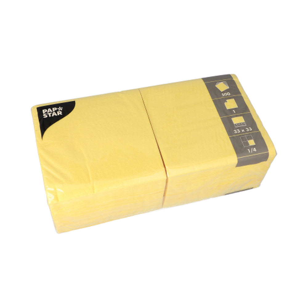 Papstar Servietten, 1-lagig 1/4-Falz 33 cm x 33 cm gelb