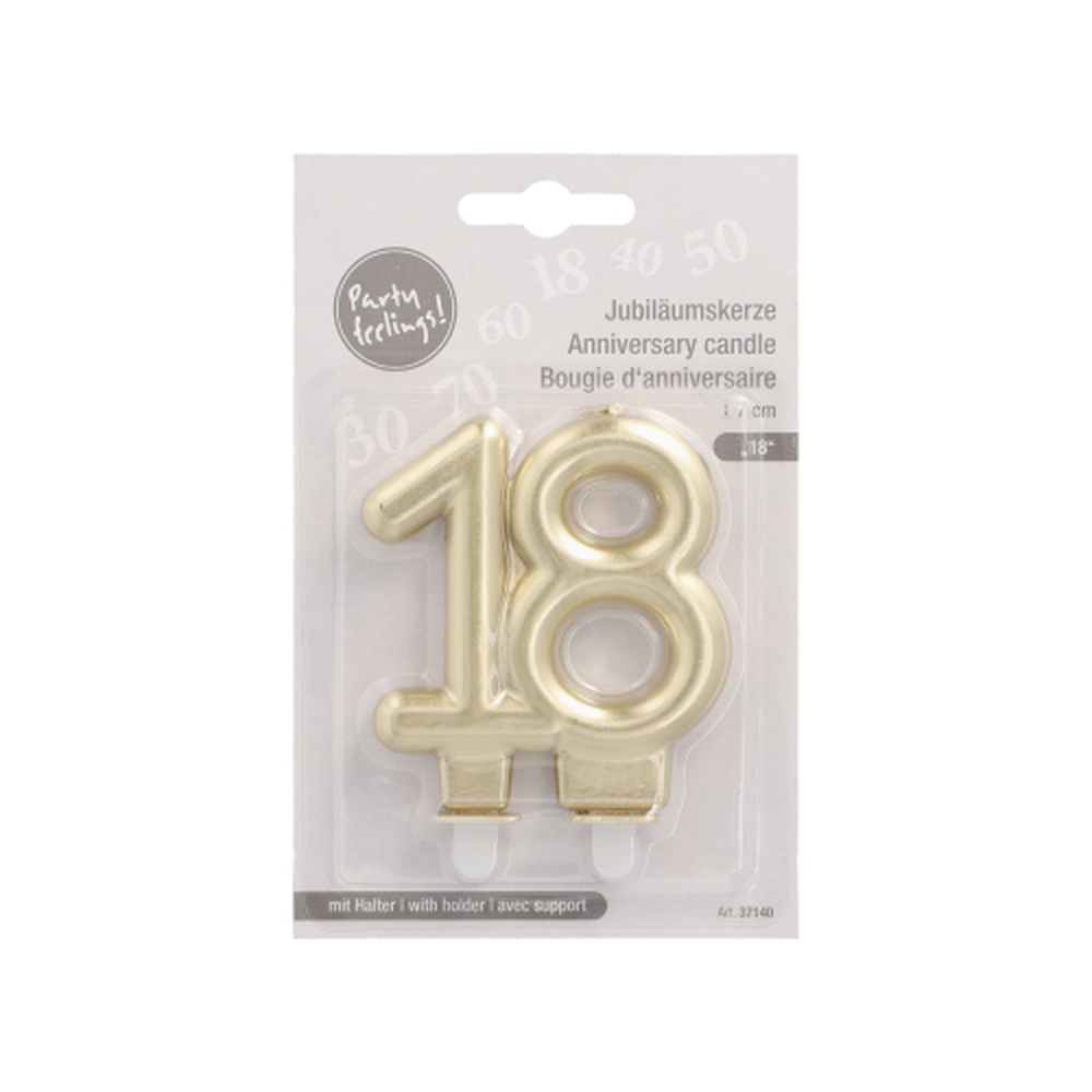Papstar Jubiläumskerzen mit Halter 7 cm gold "18"