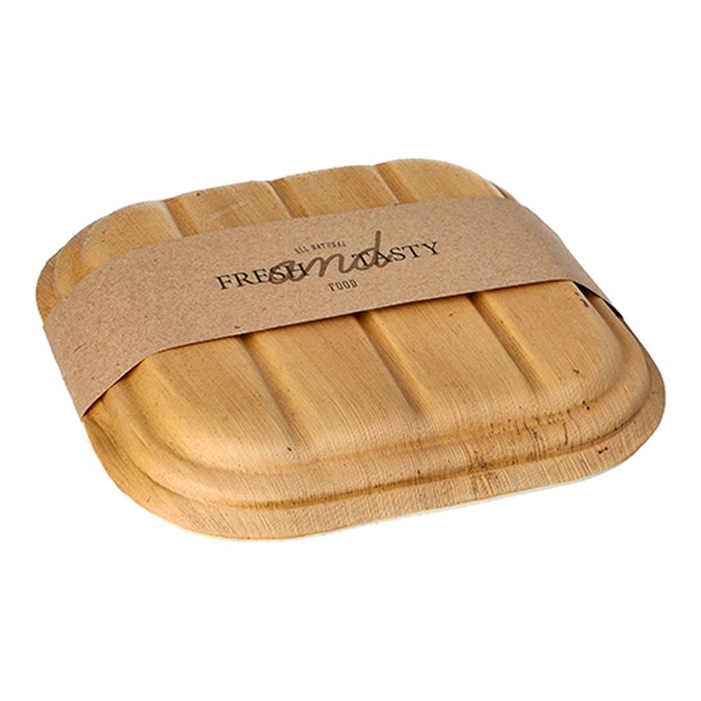 PAPSTAR Trays, Palmblatt pure eckig 500 ml 6,5 cm x 20 cm x 20 cm mit Decke