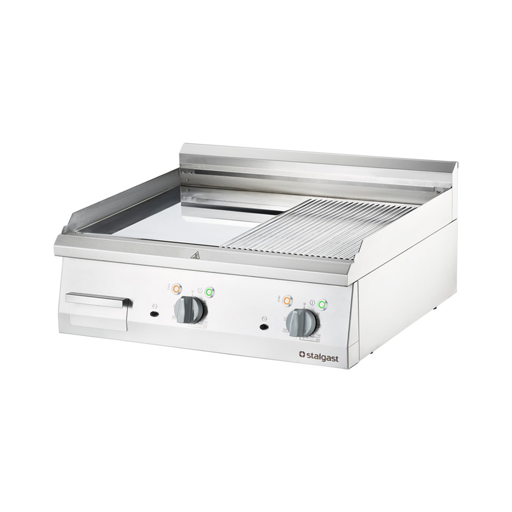 Stalgast Verchromte Elektro-Griddleplatte als Tischgerät, 800x700 mm, ½ glatte/½