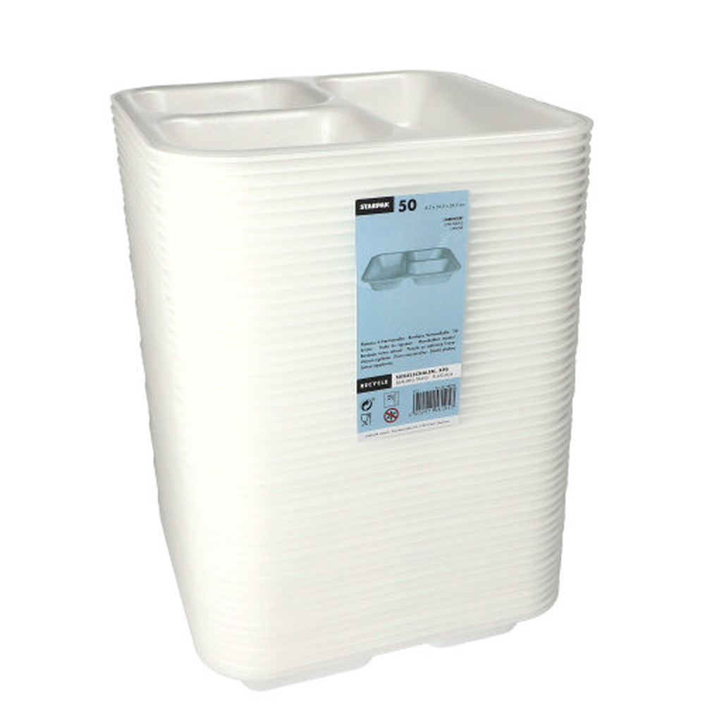 PAPSTAR Siegelschalen, XPS 3-geteilt 1350 ml 4,2 cm x 24,5 cm x 26,5 cm weiss