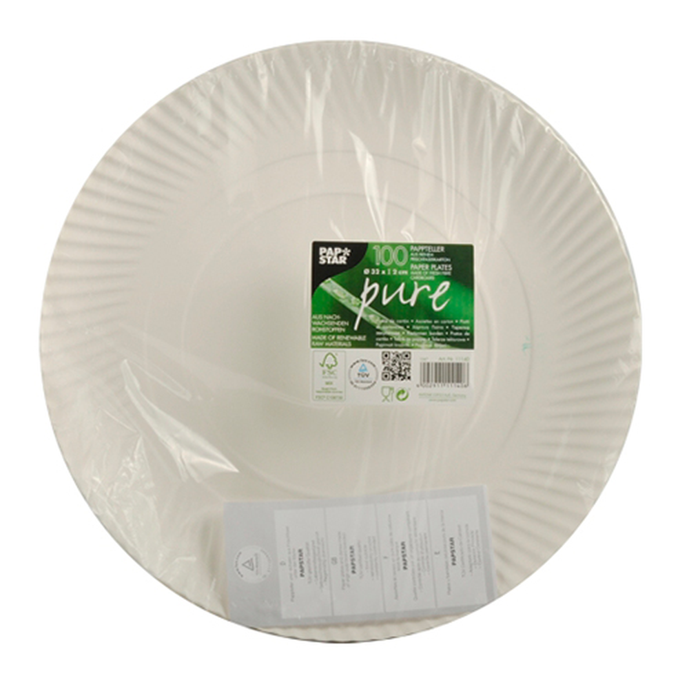 Papstar Teller, Pappe "pure" rund Ø 32 cm · 2 cm weiss