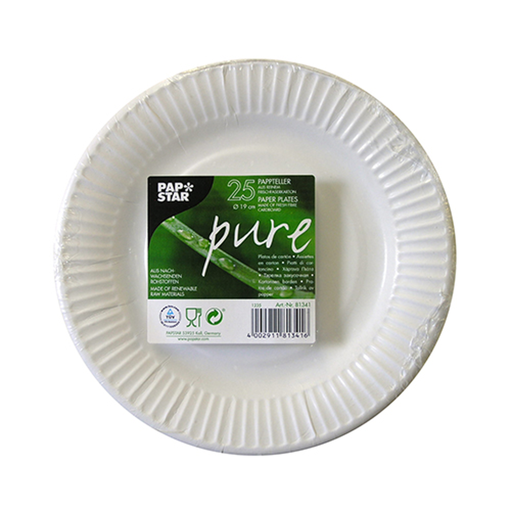 Papstar Teller, Pappe "pure" rund Ø 19 cm weiss