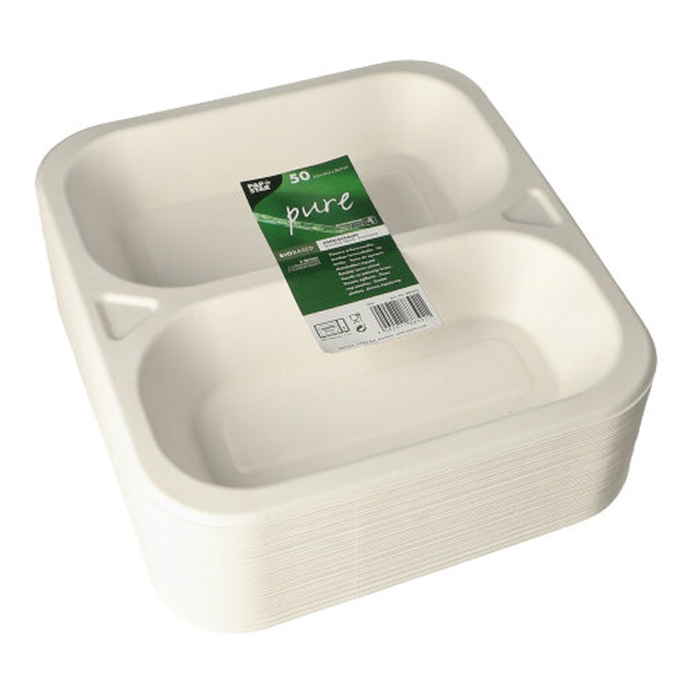 PAPSTAR Siegelschalen Zuckerrohr 2-geteilt 1250 ml 4,2 cm x 24,5 cm x 26,5 cm