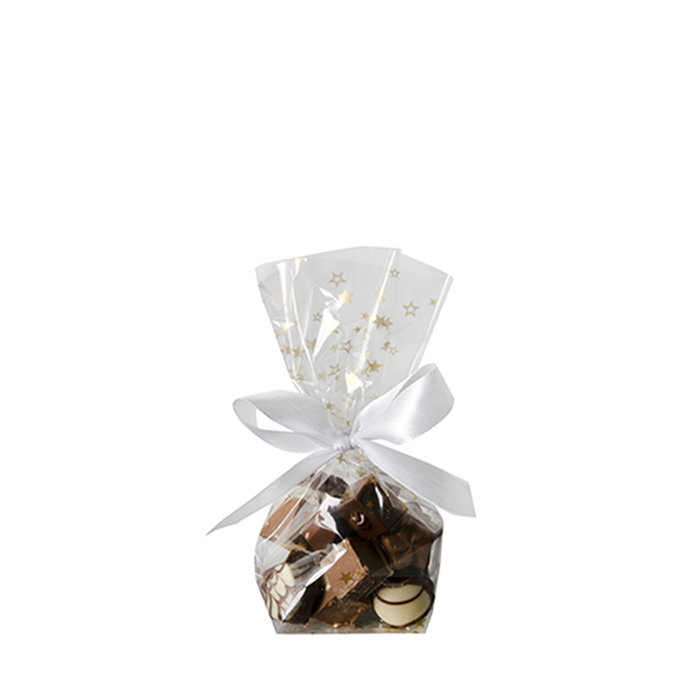 Papstar Bodenbeutel, PP 16 cm x 9,5 cm x 4 cm transparent "Sterne, gold"