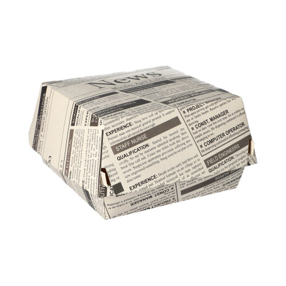 Papstar Burgerboxen, Pappe 7,8 cm x 11 cm x 11,5 cm "Newsprint" groß
