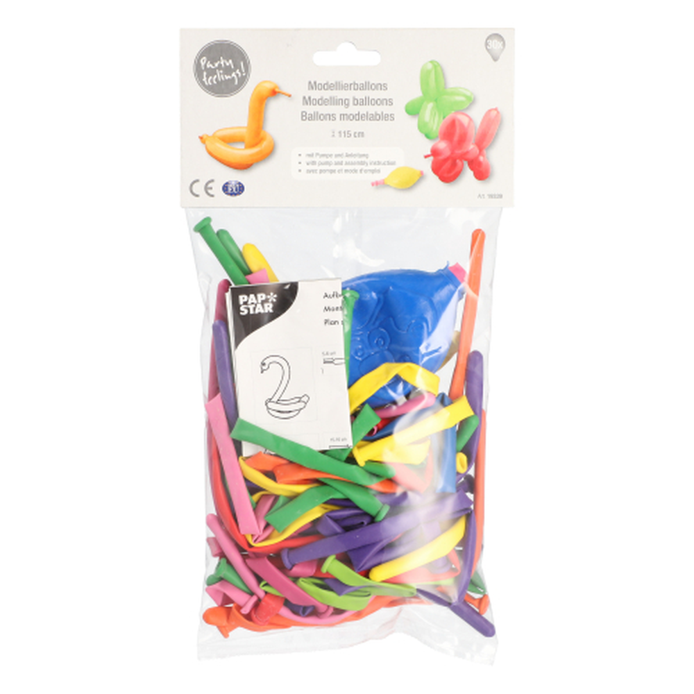 Papstar Modellierballons 115 cm farbig sortiert mit Pumpe und Aufbauanleitung