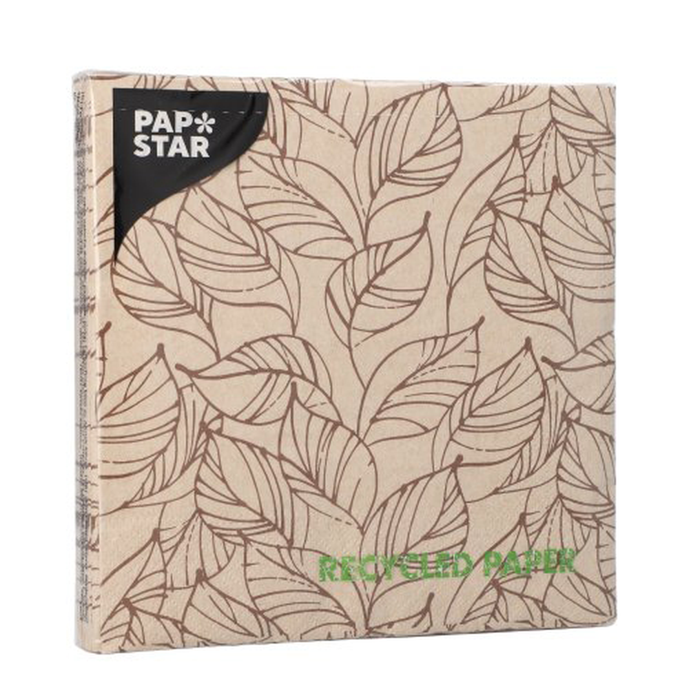 PAPSTAR Servietten, 3-lagig 1/4-Falz 33 cm x 33 cm natur Shapes of Leaves a