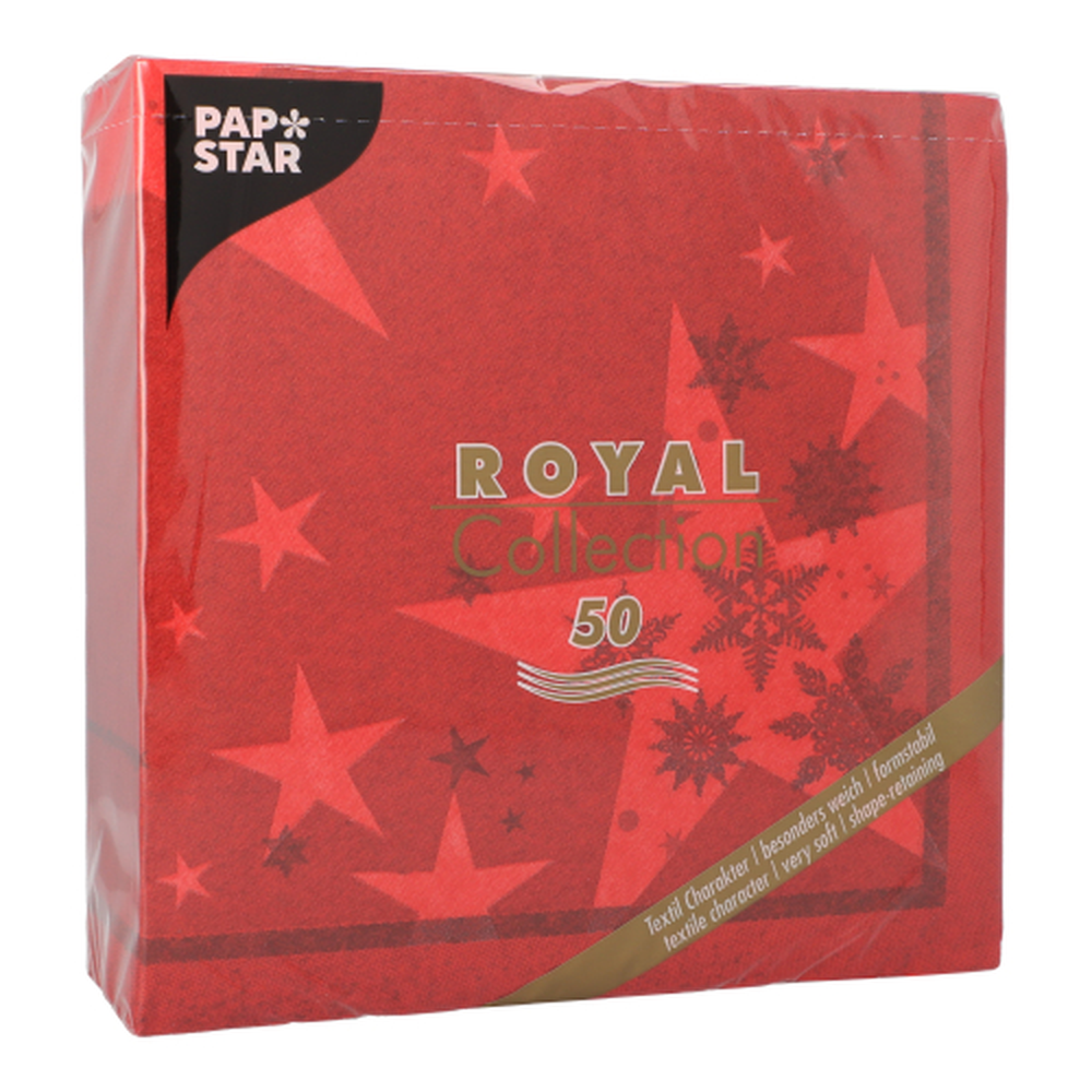 PAPSTAR Servietten ROYAL Collection 1/4-Falz 40 cm x 40 cm rot Stars and 