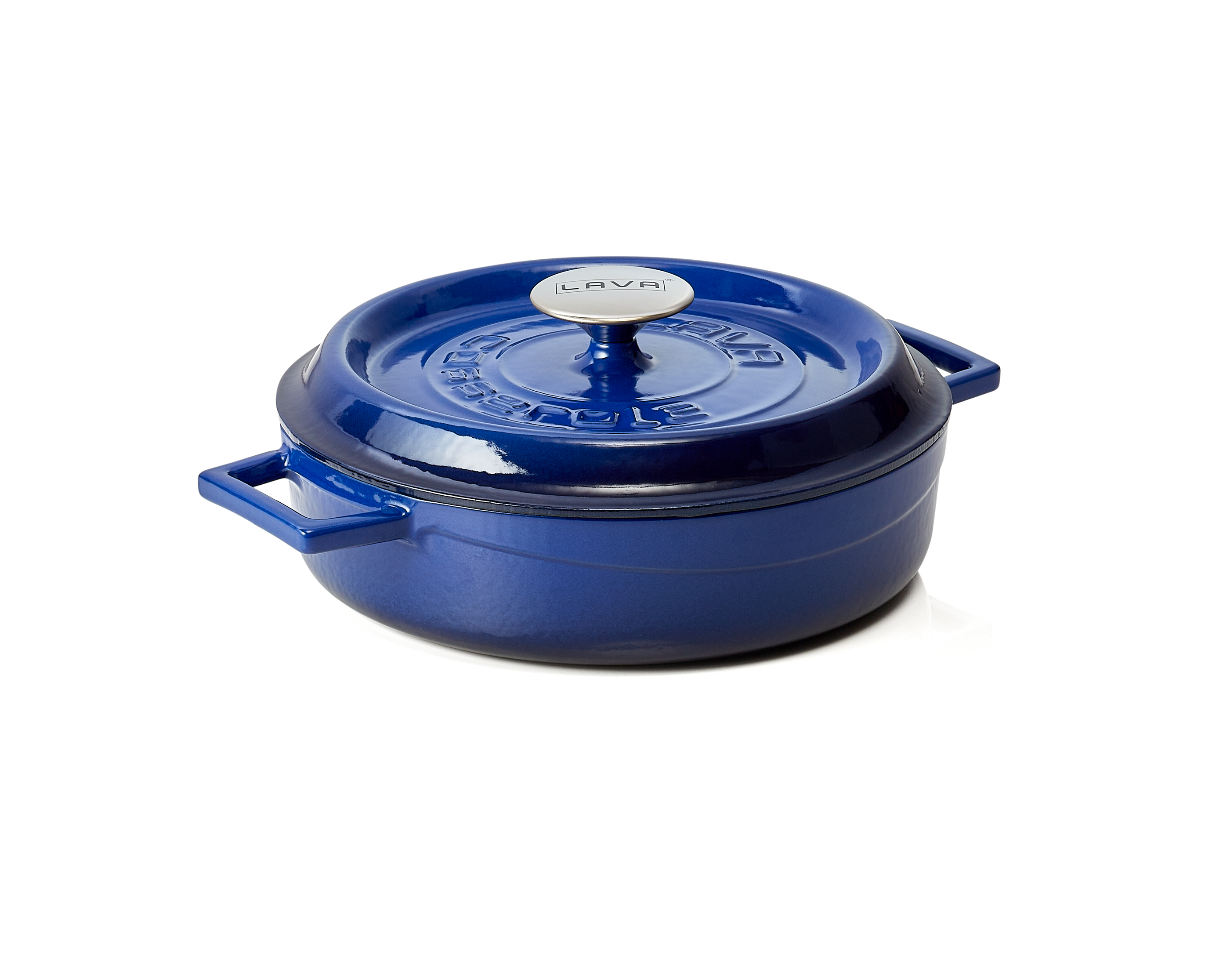 WAS Bräter Ø oben 25 cm Höhe 6,5 cm blau Gusseisen