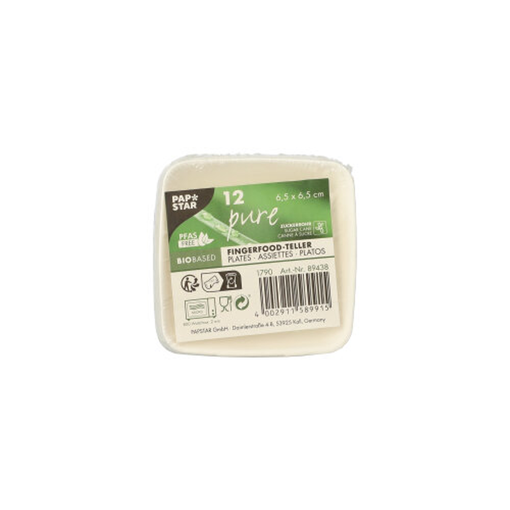 PAPSTAR Fingerfood - Teller, Zuckerrohr pure eckig 1,2 cm x 6,5 cm x 6,5 cm
