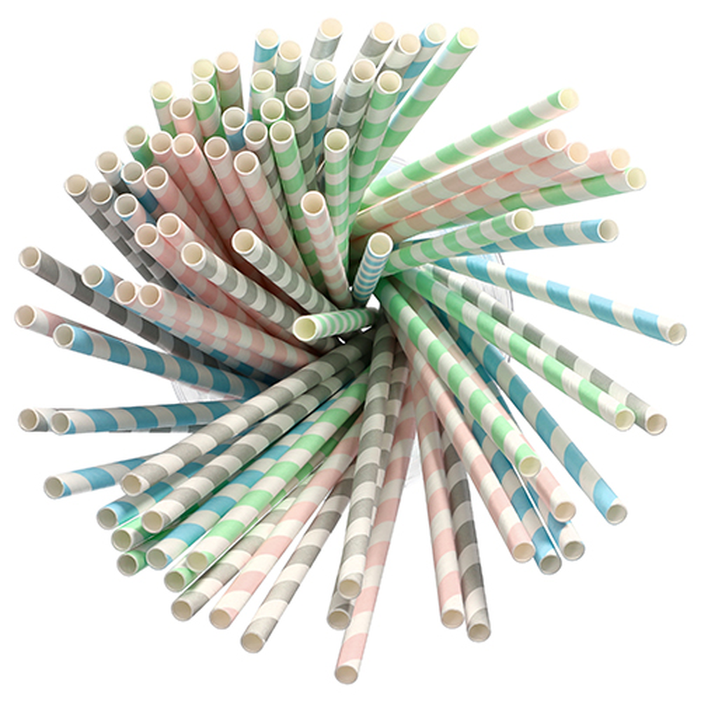 Papstar Trinkhalme, Papier Ø 6 mm · 20 cm farbig sortiert "Stripes"