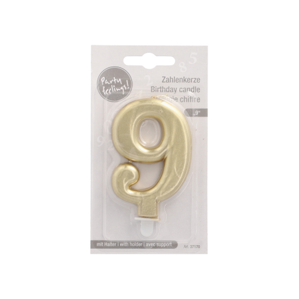 Papstar Zahlenkerze mit Halter 7 cm gold "9"