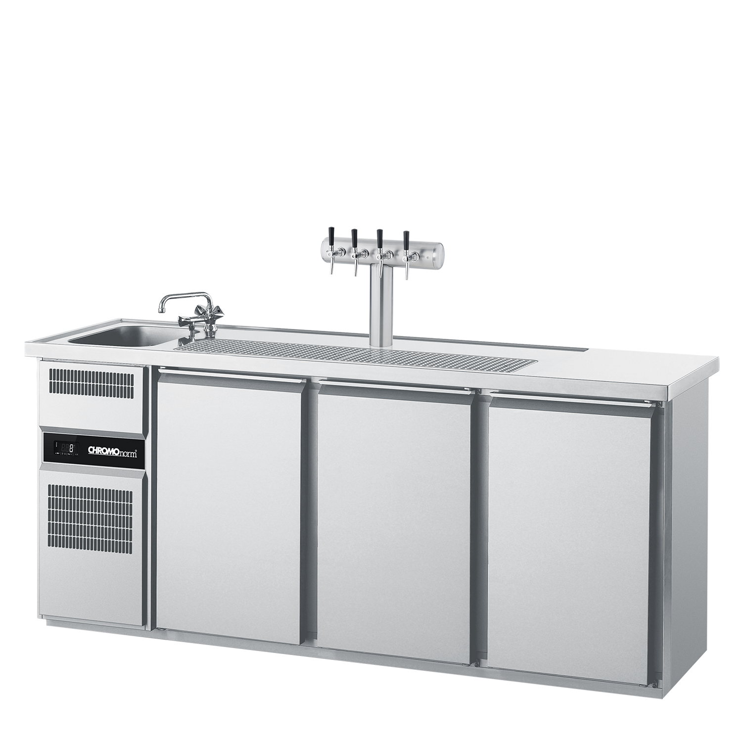 Chromonorm Getränketheke GN 1/1, 1 Becken links, 3 Türen - 2100x700x980 mm
