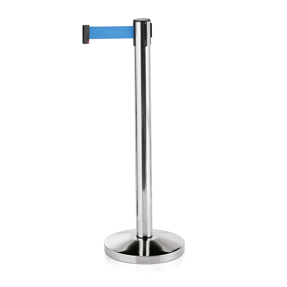 WAS Abgrenzungspfosten LIGHTFLEX, hochglanzpoliert, 200 cm, blaues Gurtband, Set