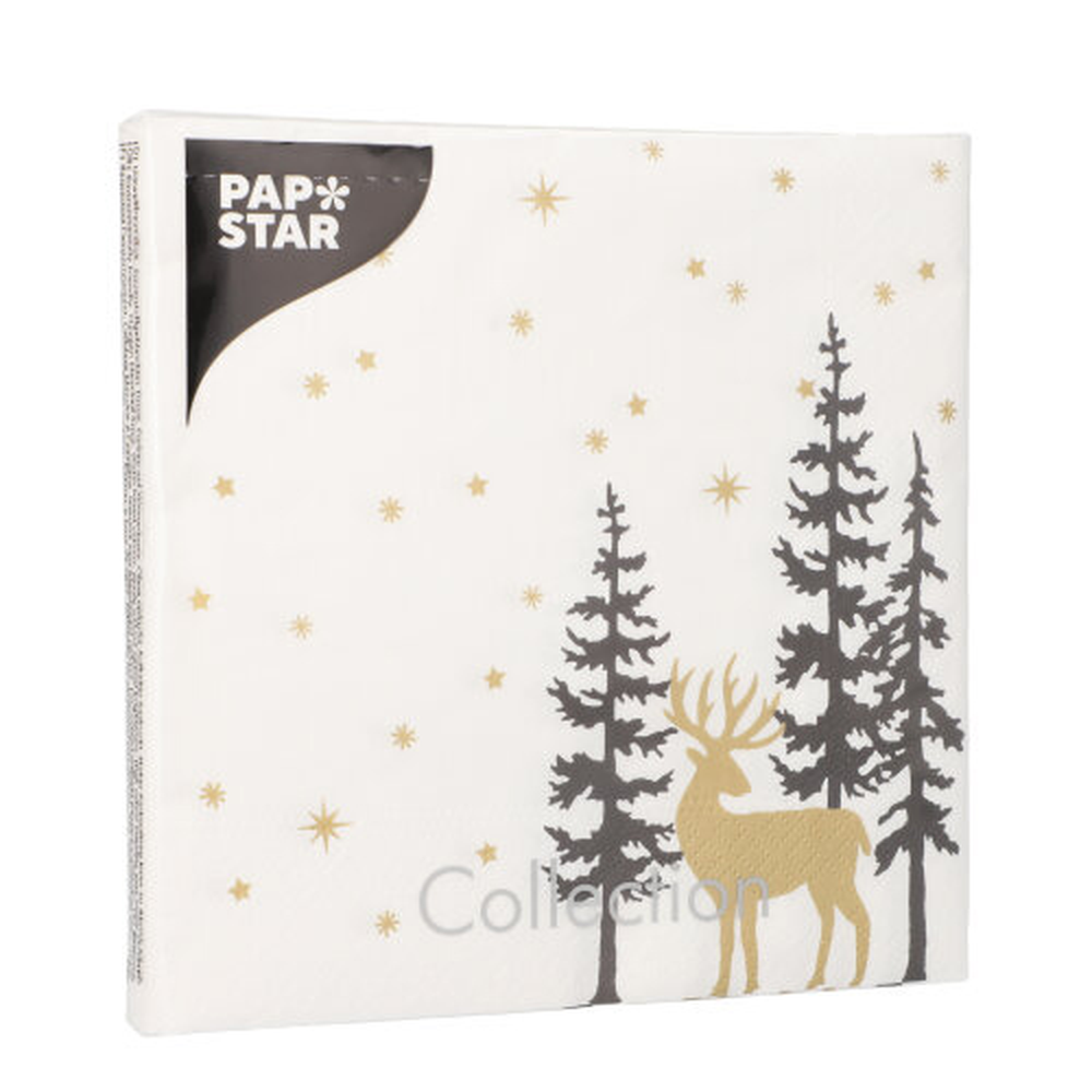 Papstar Servietten, 3-lagig 1/4-Falz 33 cm x 33 cm "Golden Deer"