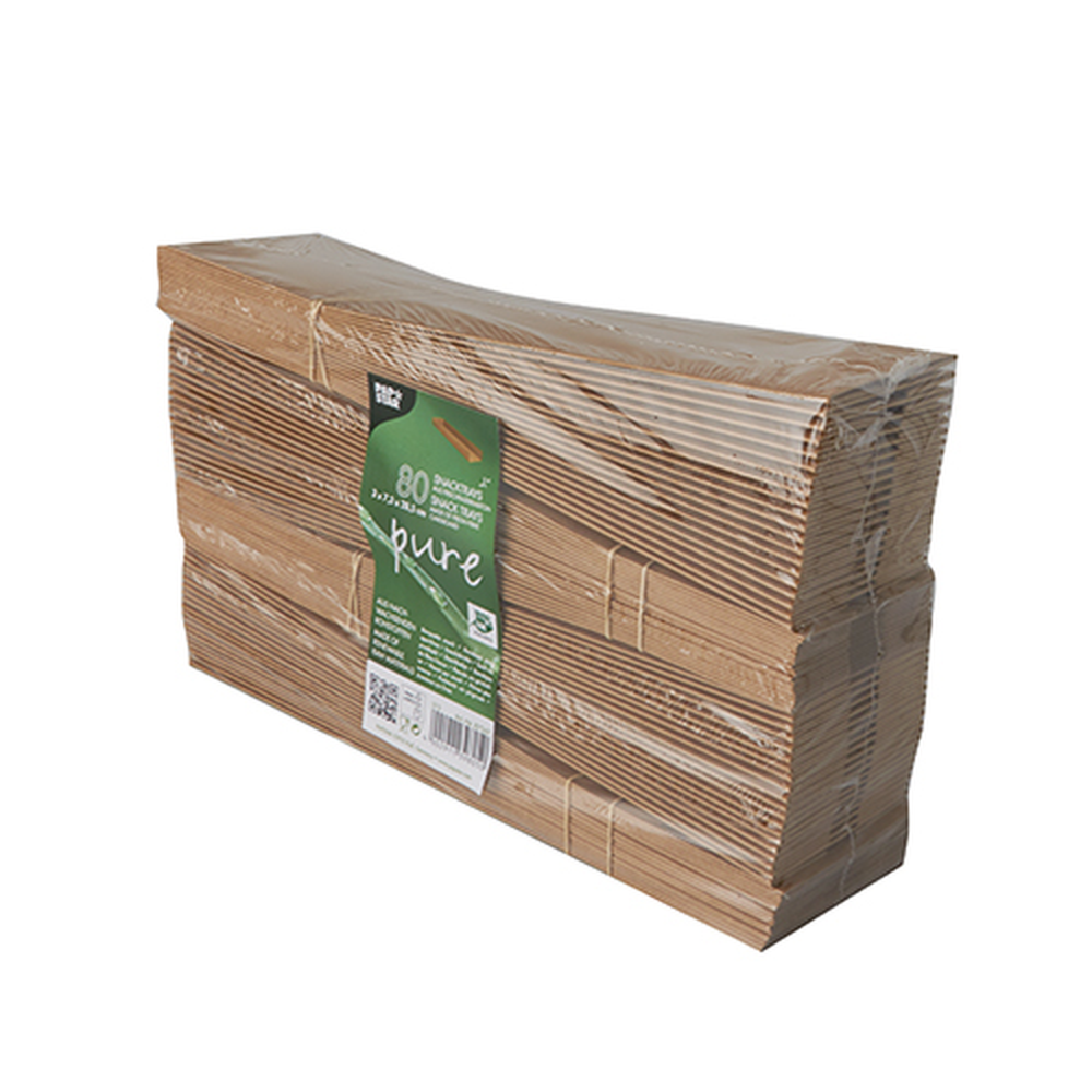 Papstar Snacktrays, Pappe "pure" 3 cm x 7,5 cm x 28,5 cm braun "100% Fair"