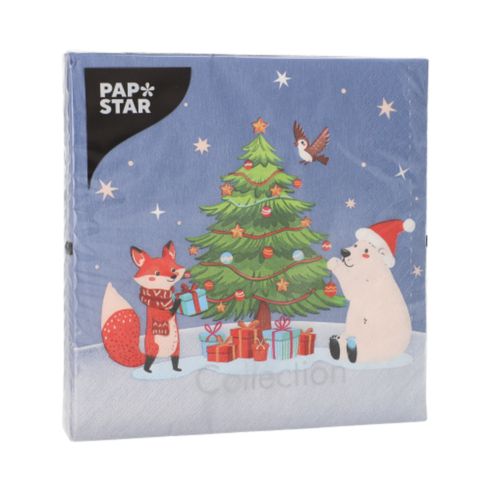 Papstar Servietten, 3-lagig 1/4-Falz 33 cm x 33 cm "Christmas Party"