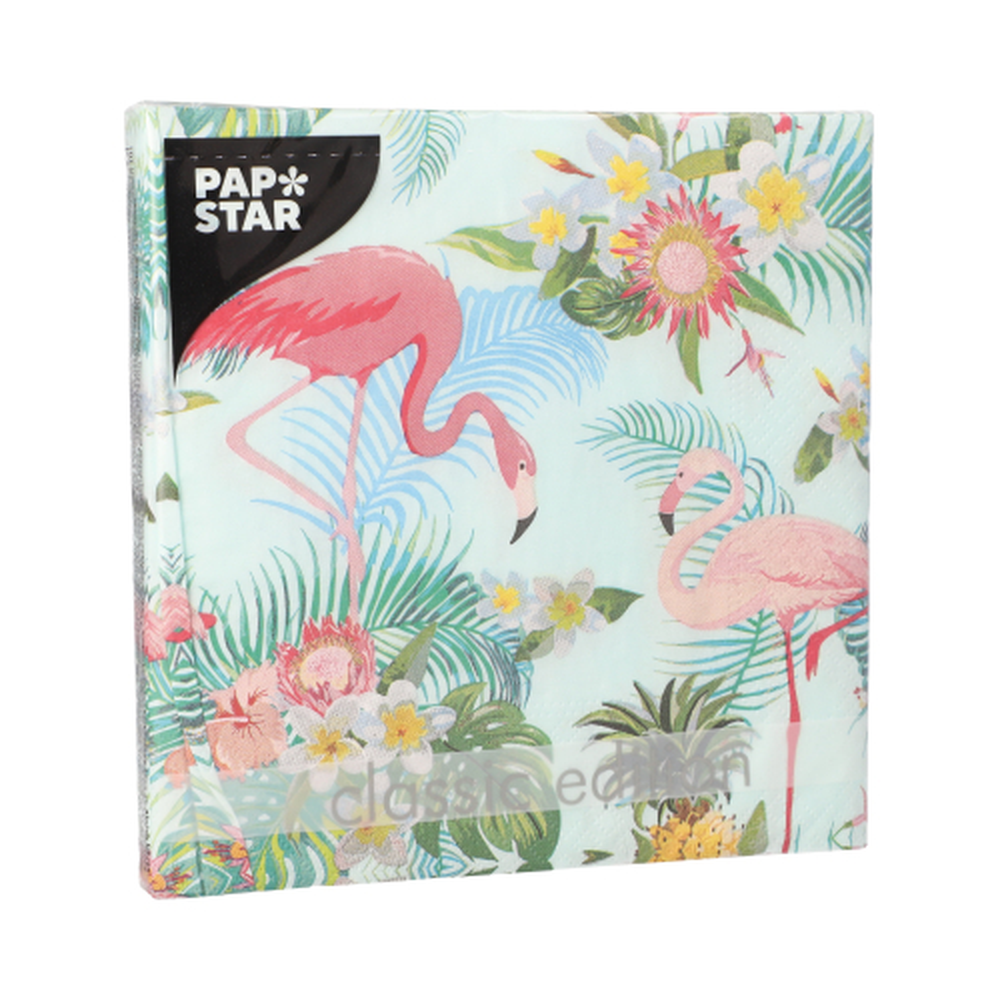 Papstar Servietten, 3-lagig 1/4-Falz 33 cm x 33 cm "Exotic Flamingos"
