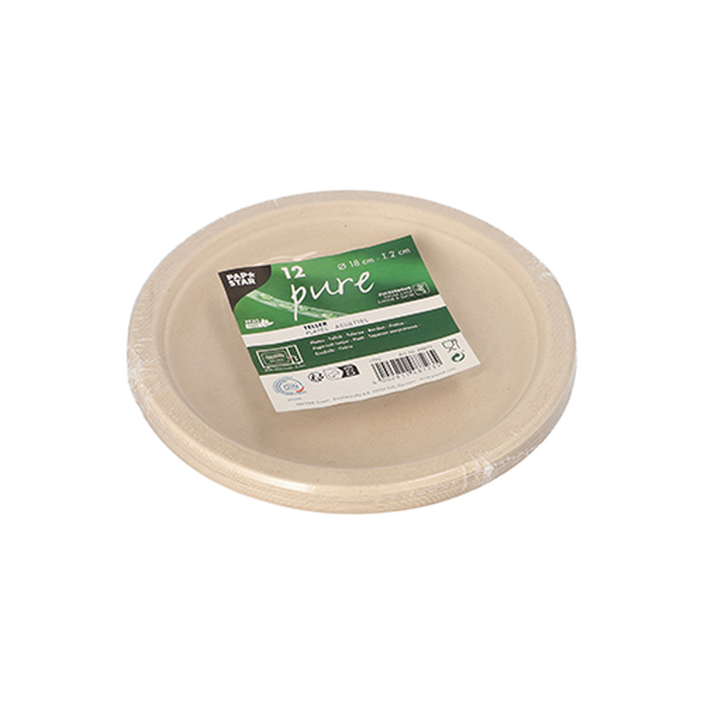 Papstar Teller, Zuckerrohr "pure" ungeteilt Ø 18 cm · 2 cm natur