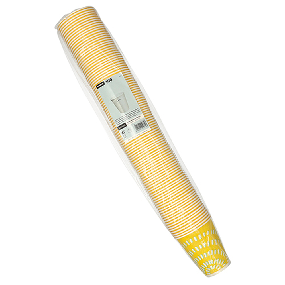 Papstar Trinkbecher für Kaltgetränke, Pappe 0,3 l Ø 8,97 cm · 10 cm gelb "Rays"
