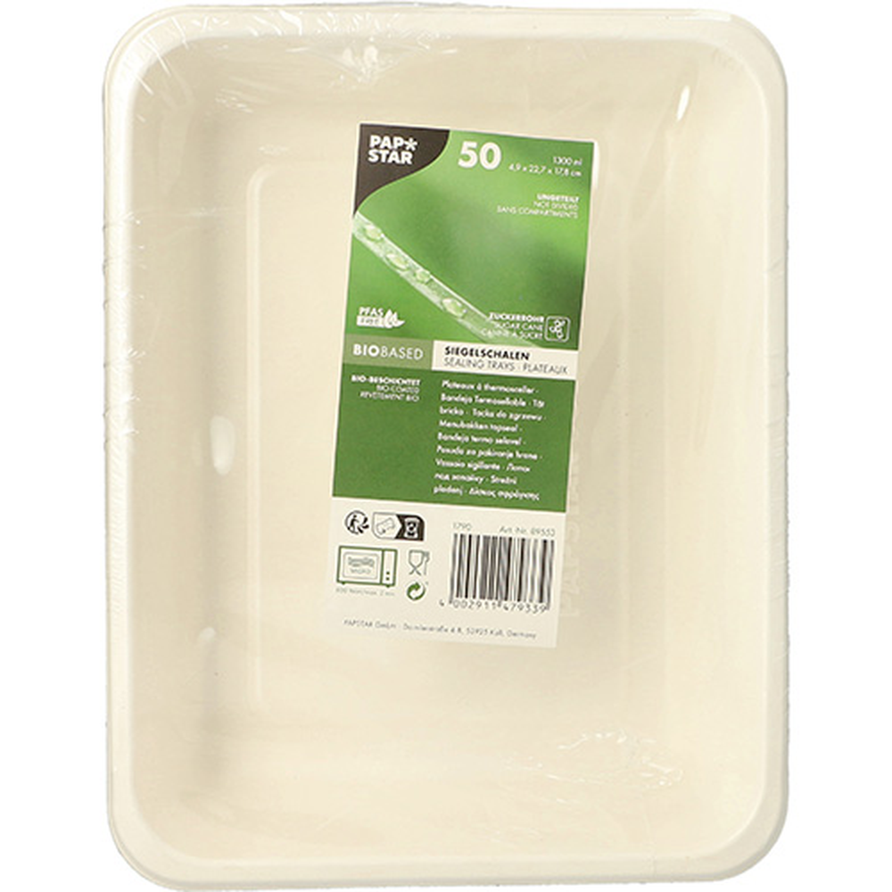 PAPSTAR Siegelschalen Zuckerrohr, PLA beschichtet ungeteilt 1300 ml 4,9 cm x