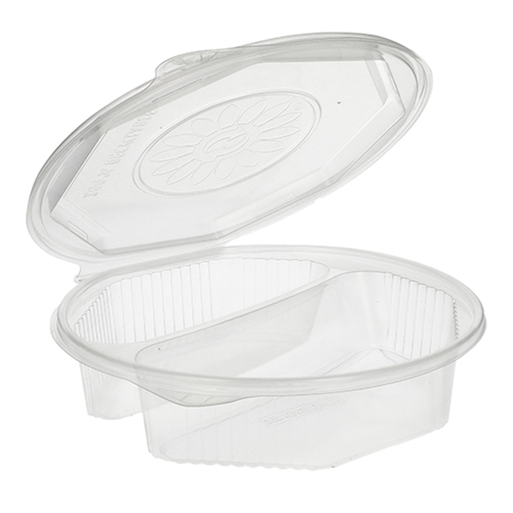 PAPSTAR Menüboxen mit Klappdeckeln, PP 2-geteilt 5,9 cm x 21,5 cm x 21,5 cm t