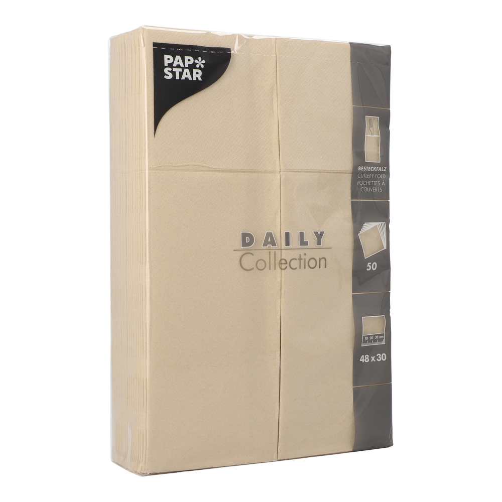 Papstar Servietten "DAILY Collection" 48 cm x 30 cm sand mit Besteckfalz