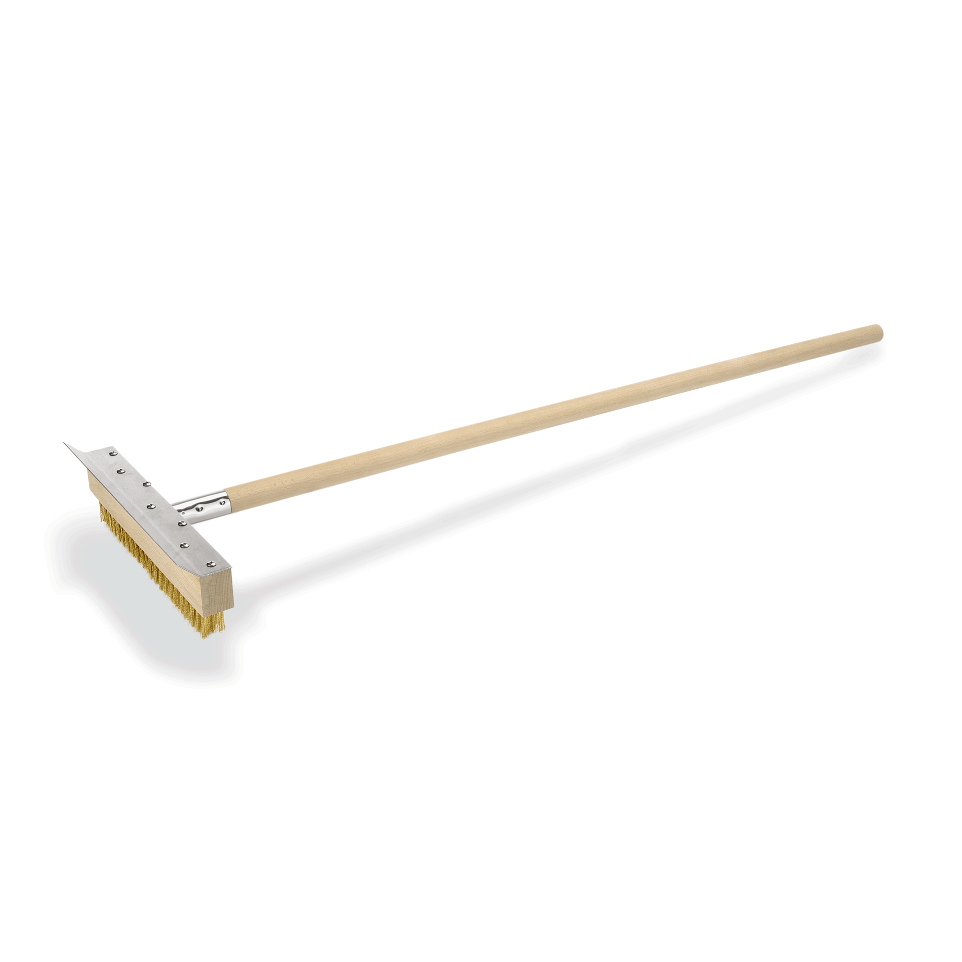 WAS Reinigungsbürste mit Schaber, 105 cm, mit Messingborsten 3 cm, Holz, Messing