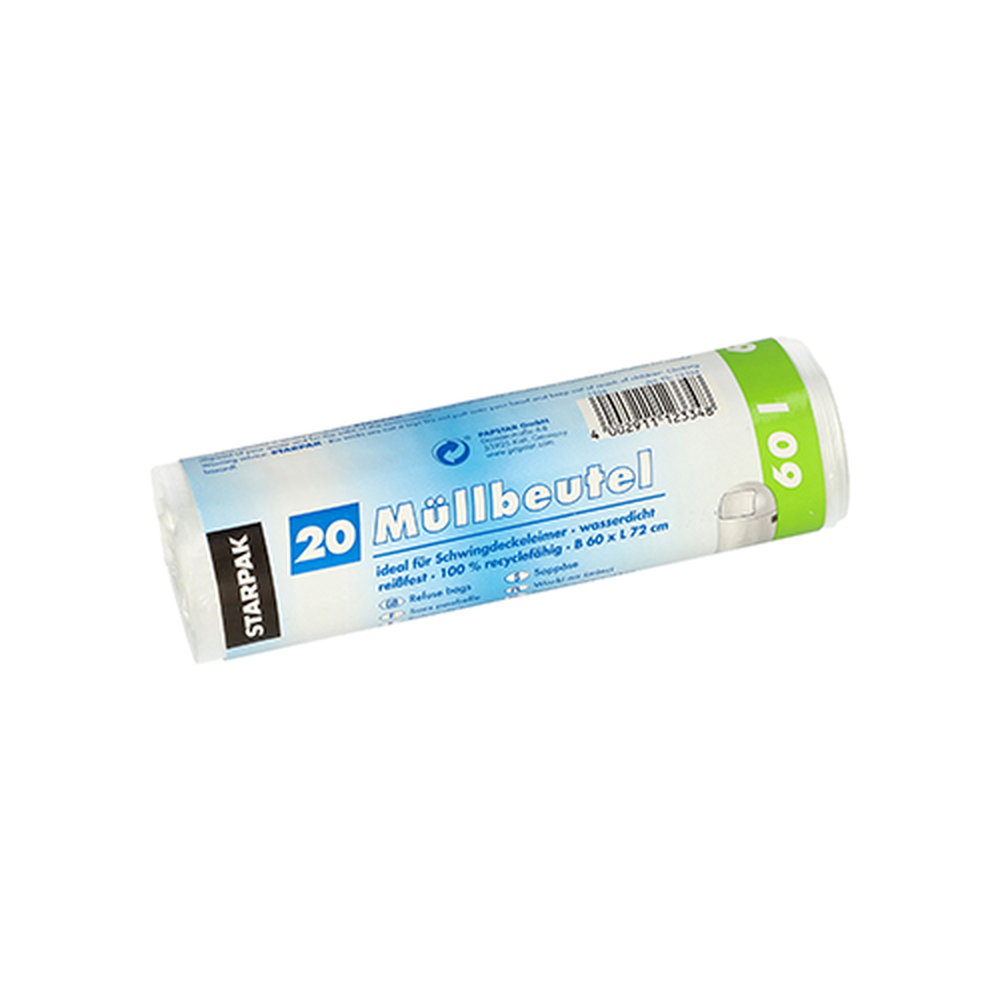Papstar Müllbeutel, HDPE 60 l 72 cm x 60 cm transparent