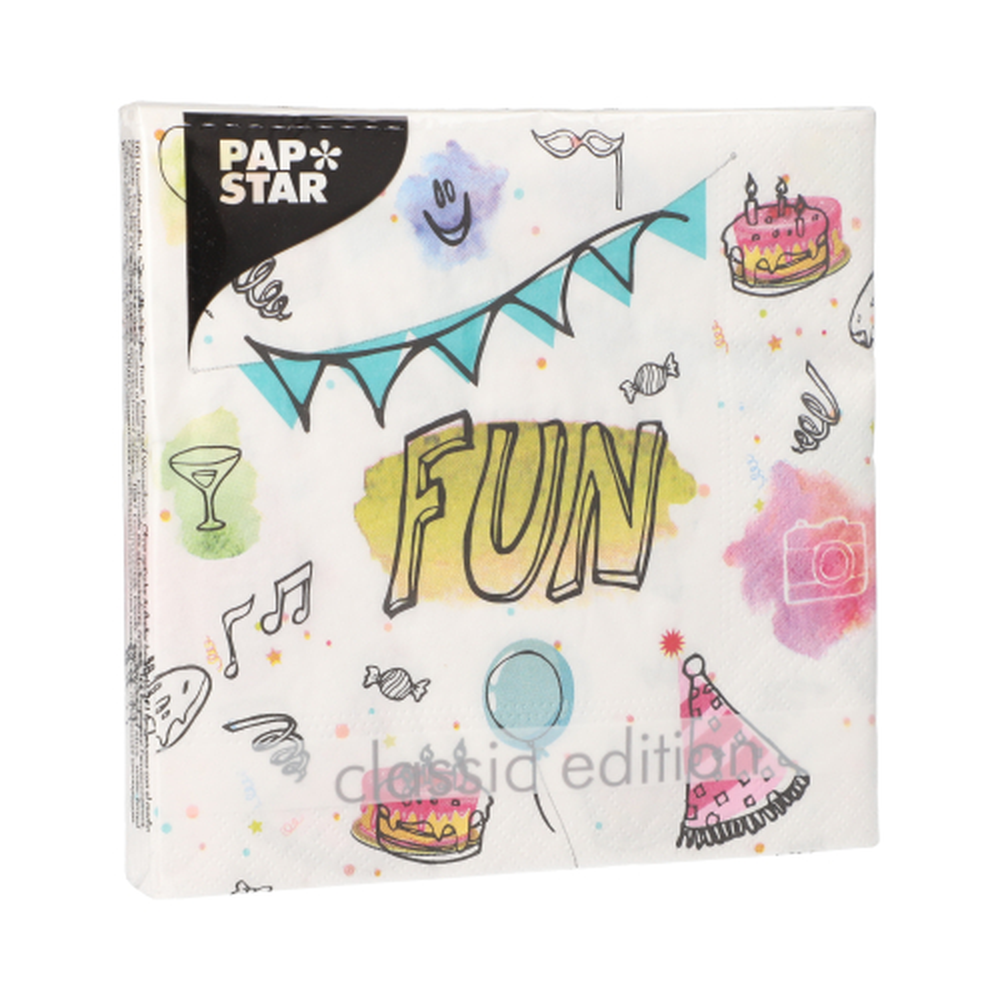Papstar Servietten, 3-lagig 1/4-Falz 33 cm x 33 cm "Fun"