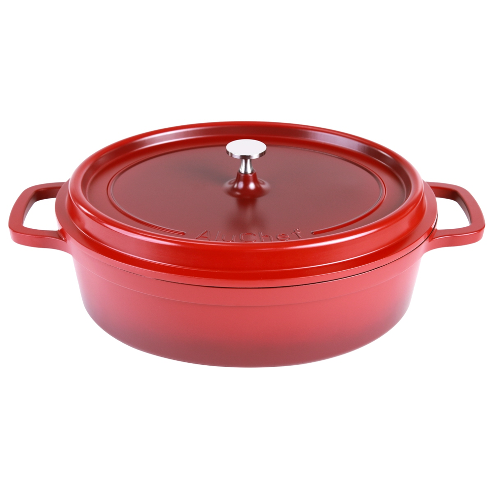 Contacto AluChef® Cocotte, oval 35 cm x 29 cm / rot Größe: 35 cm x 29 cm, Höhe: 